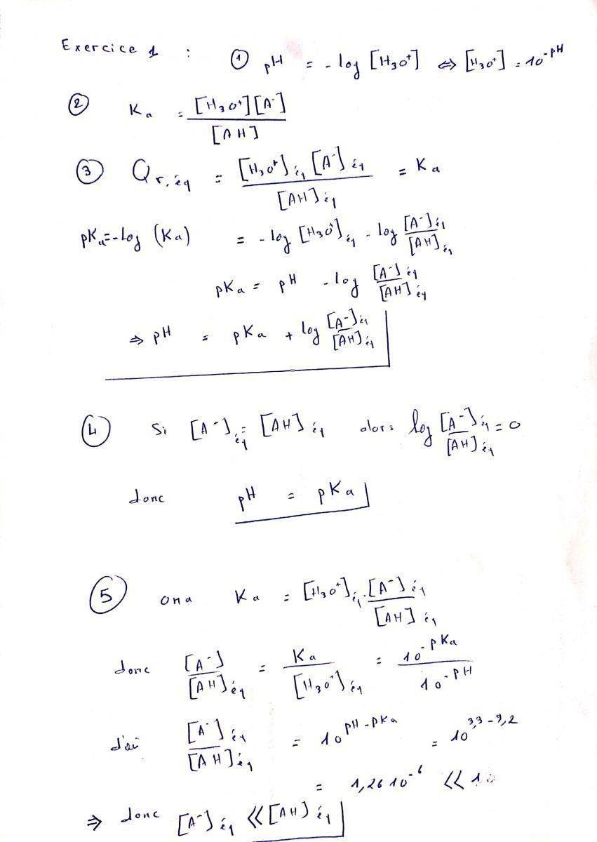 correction exercice 1 réaction acido-basique