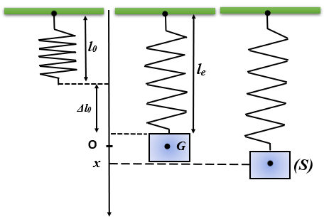 pendule élastique en mouvement vertical, oscillation verticale.